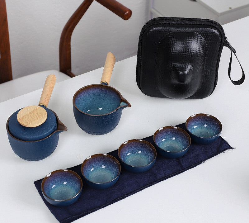 Portable Black Pottery Side Handle Pot Travel Tea Set