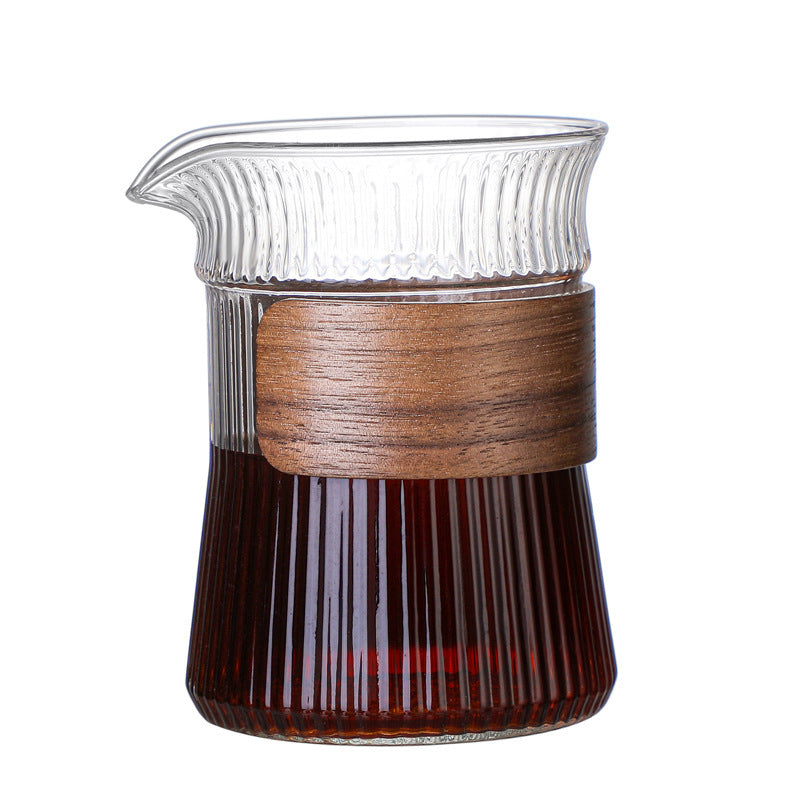 Vertical Grain Cup With Heat Insulation Wooden Ring Tea Pot