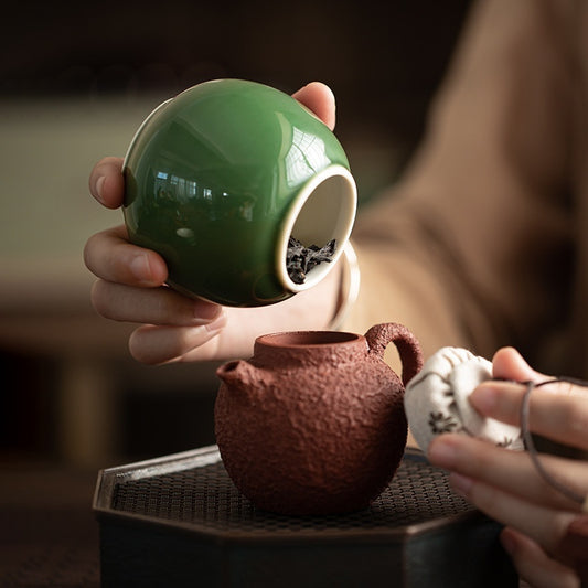 Green Glass Glaze Small Round Tea Pot