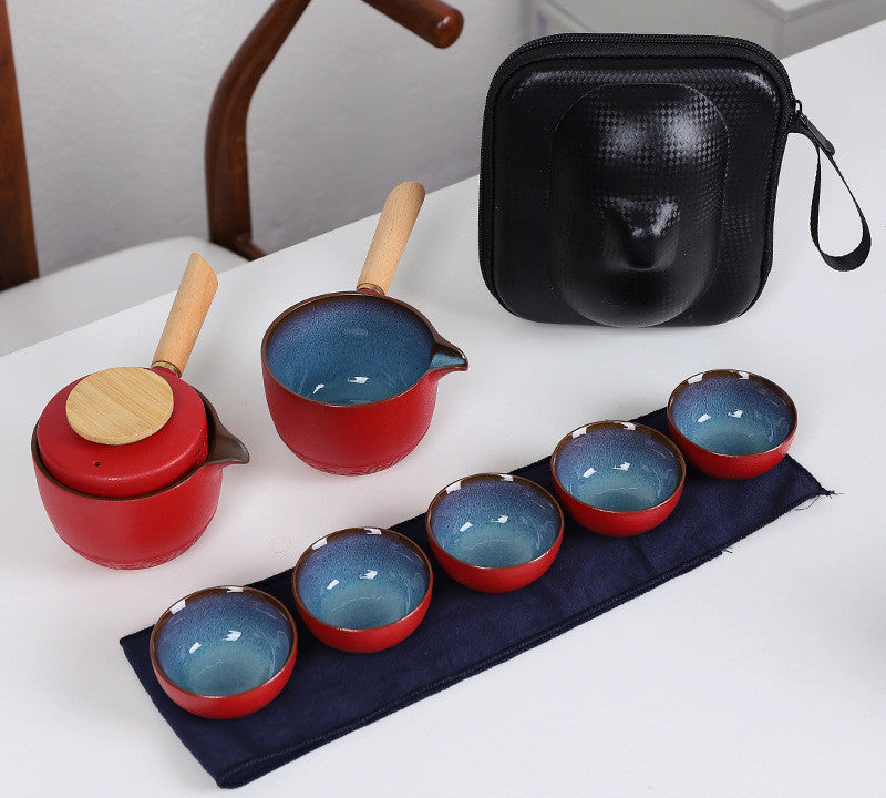 Portable Black Pottery Side Handle Pot Travel Tea Set