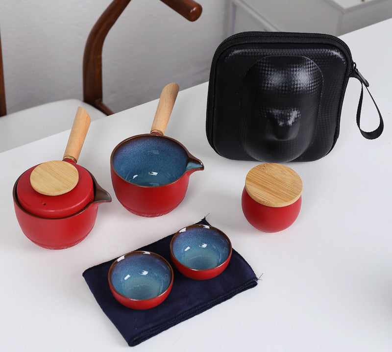 Portable Black Pottery Side Handle Pot Travel Tea Set