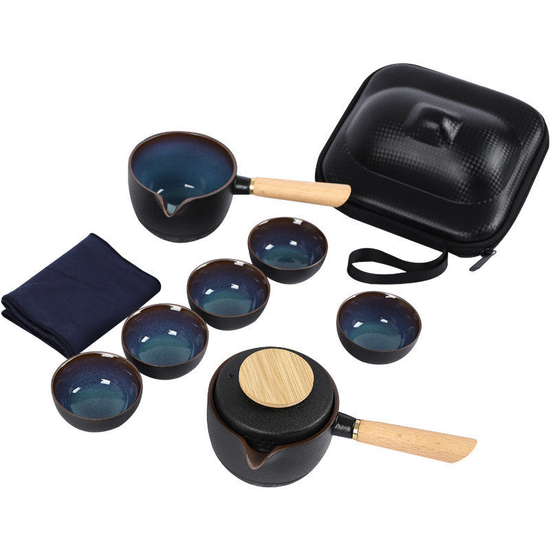 Portable Black Pottery Side Handle Pot Travel Tea Set