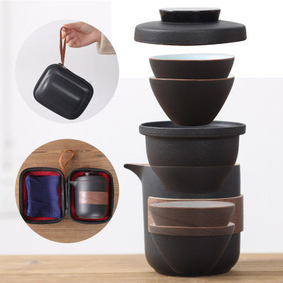 One pot and four cups convenient travel tea set