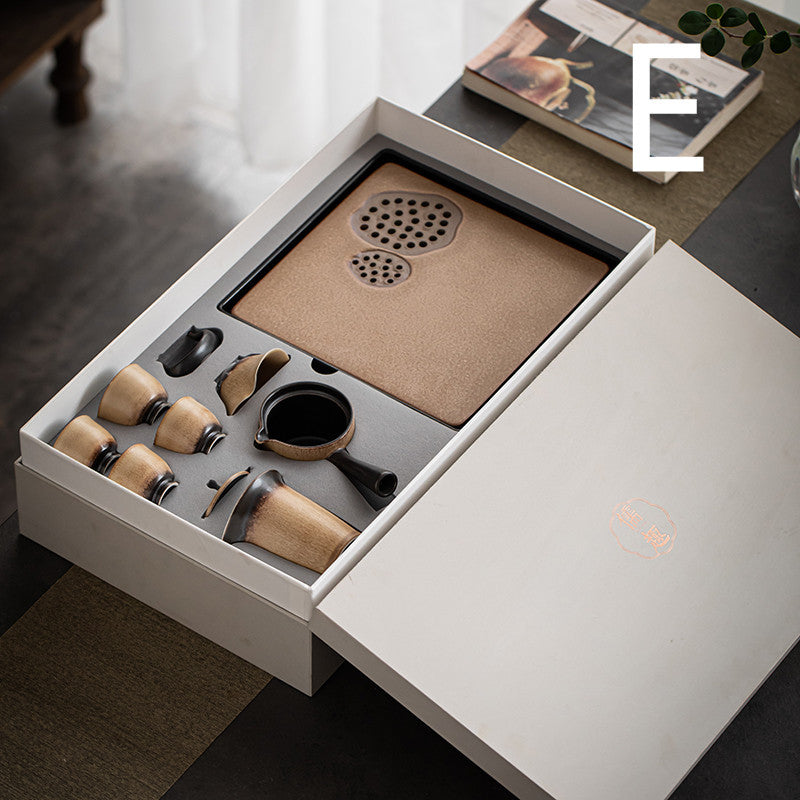 Kiln Glazed Side Handle Pot Kung Fu Tea Set Small Set Tea Tray Tea Cup Set