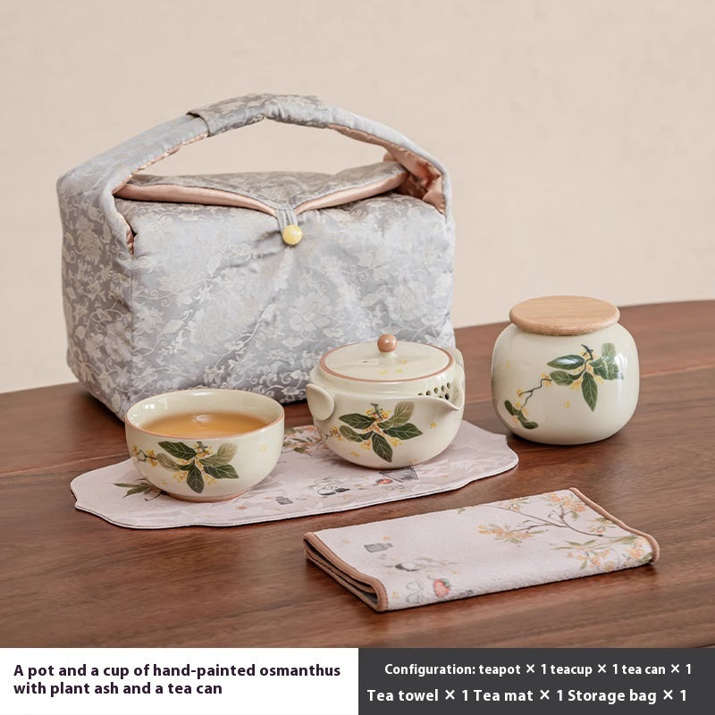 Hand Drawn Osmanthus Flower Pot Cup Travel Portable Tea Set