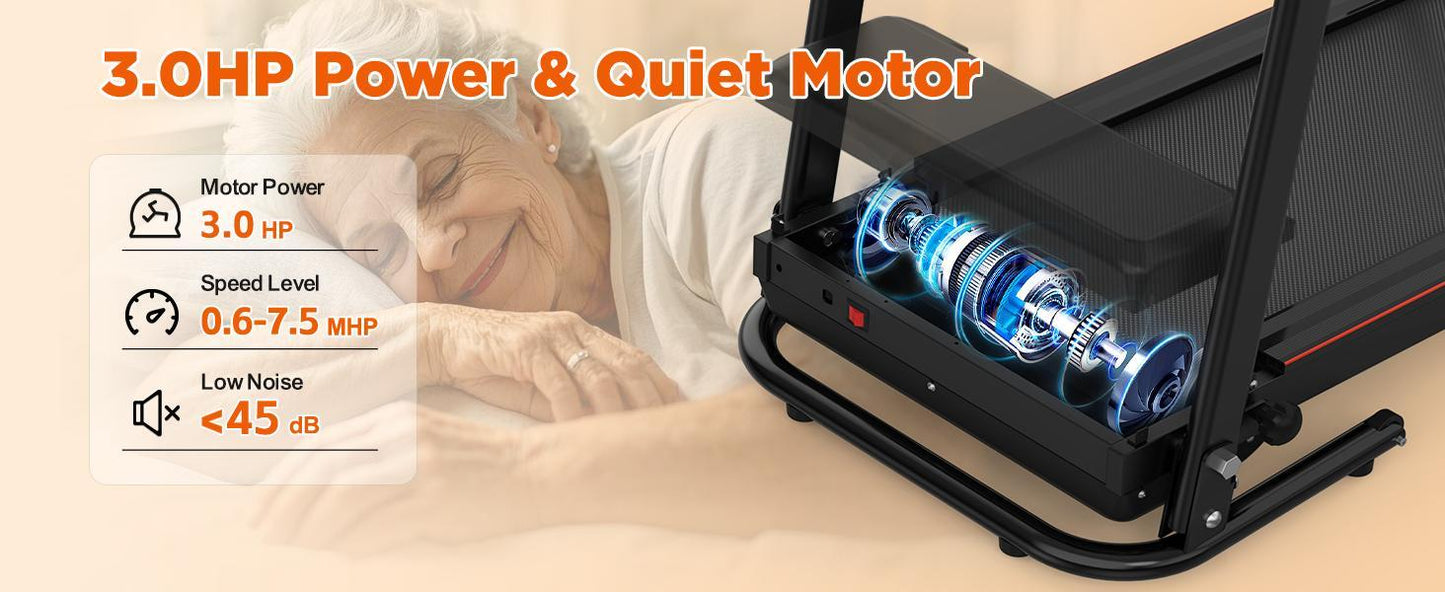 Elderly Rehabilitation Treadmill With Long Armrests LCD Display 300 Lbs Weight Capacity 3 Control Modes Cup Holder 0.5 To 7.5 MPH Speed Safety Key Easy-Move Wheels