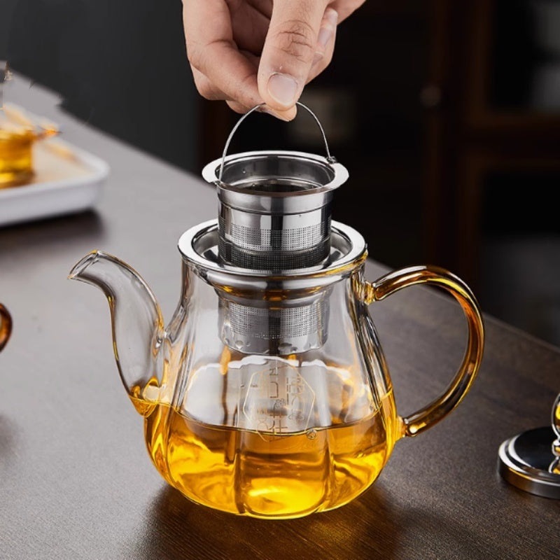 Pumpkin Pot Glass Heat-resistant Flowering Tea Pot Stainless Steel Filter