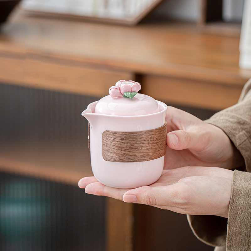 White Porcelain Pinch Flower One Pot Fills Three Cups Outdoor Camping Tea Anti-scald Pot Portable Travel Tea Set