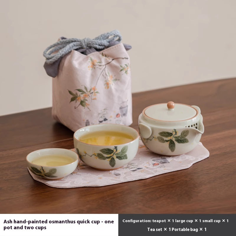 Hand Drawn Osmanthus Flower Pot Cup Travel Portable Tea Set