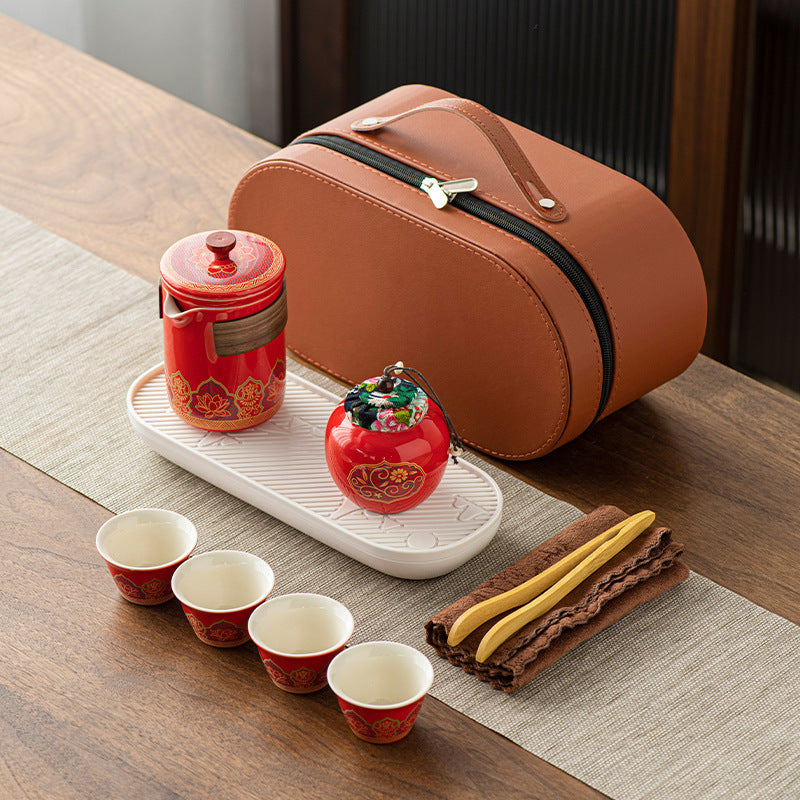 Tea Set Suit Ceramic One Pot Four Cups Gift Box