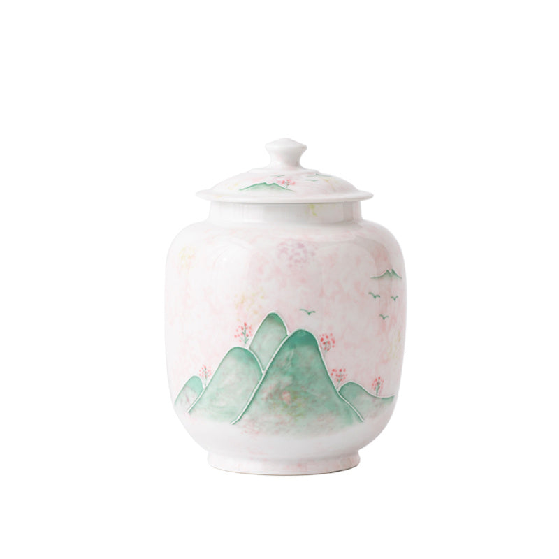 Hand Painted Landscape Ceramic Tea Pot Large Storage Sealed
