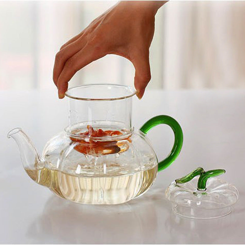 Pumpkin Striped Pot Glass Tea Set Boiled Scented