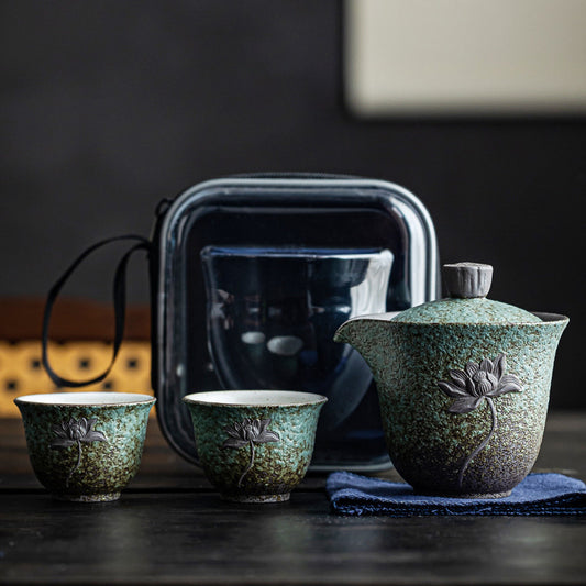 One Pot Two Cups Ceramic Portable Tea Set
