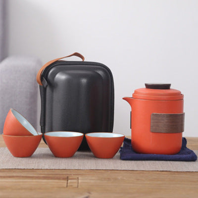 One pot and four cups convenient travel tea set