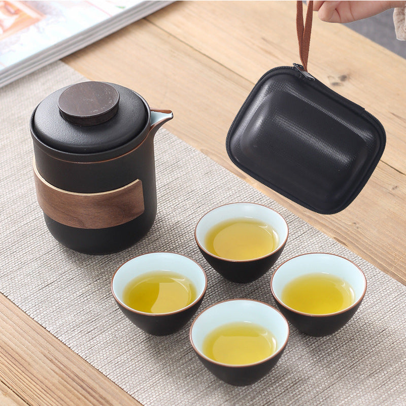 One pot and four cups convenient travel tea set