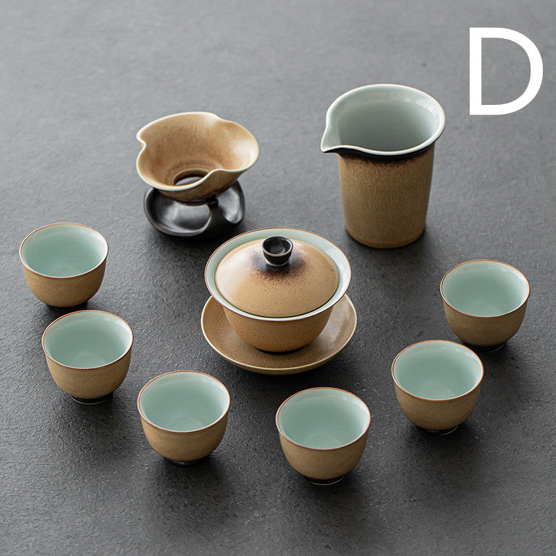 Kiln Glazed Side Handle Pot Kung Fu Tea Set Small Set Tea Tray Tea Cup Set