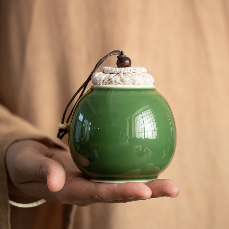 Green Glass Glaze Small Round Tea Pot