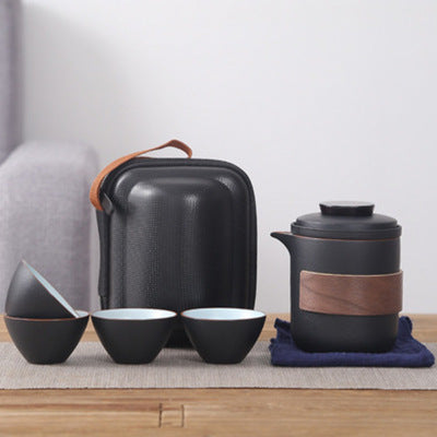 One pot and four cups convenient travel tea set