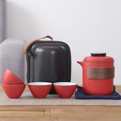 One pot and four cups convenient travel tea set