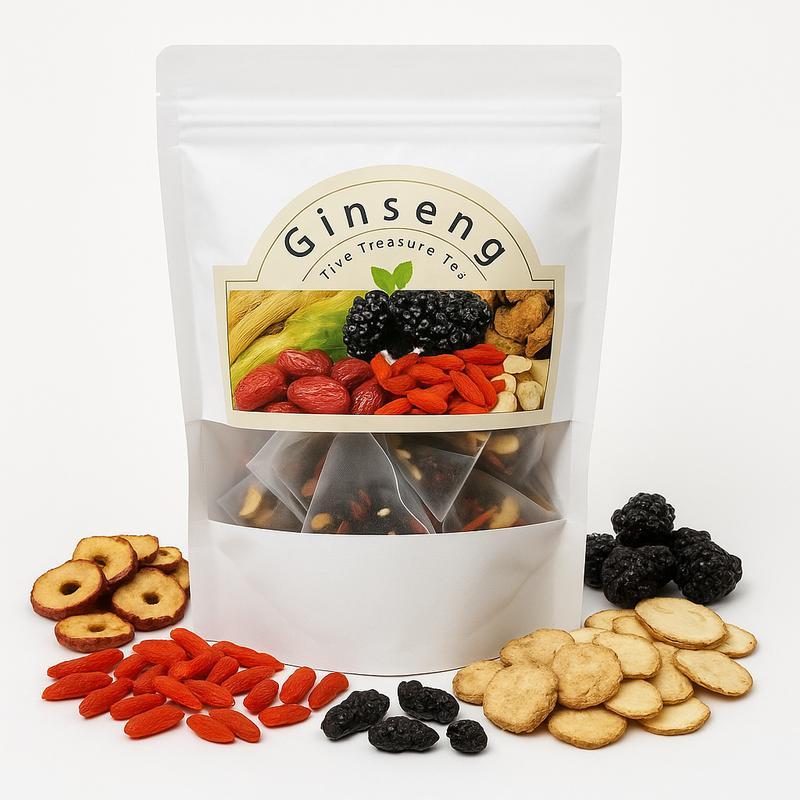 Kidney Tea Formula Ginseng Six Treasure Tea - Natural Chinese Traditional Herbal Ginseng Five Treasures Kidney Detox Cleanse Teabag For Men Women 20 Bags Per Pack