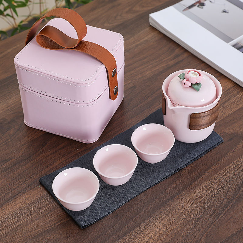 White Porcelain Pinch Flower One Pot Fills Three Cups Outdoor Camping Tea Anti-scald Pot Portable Travel Tea Set