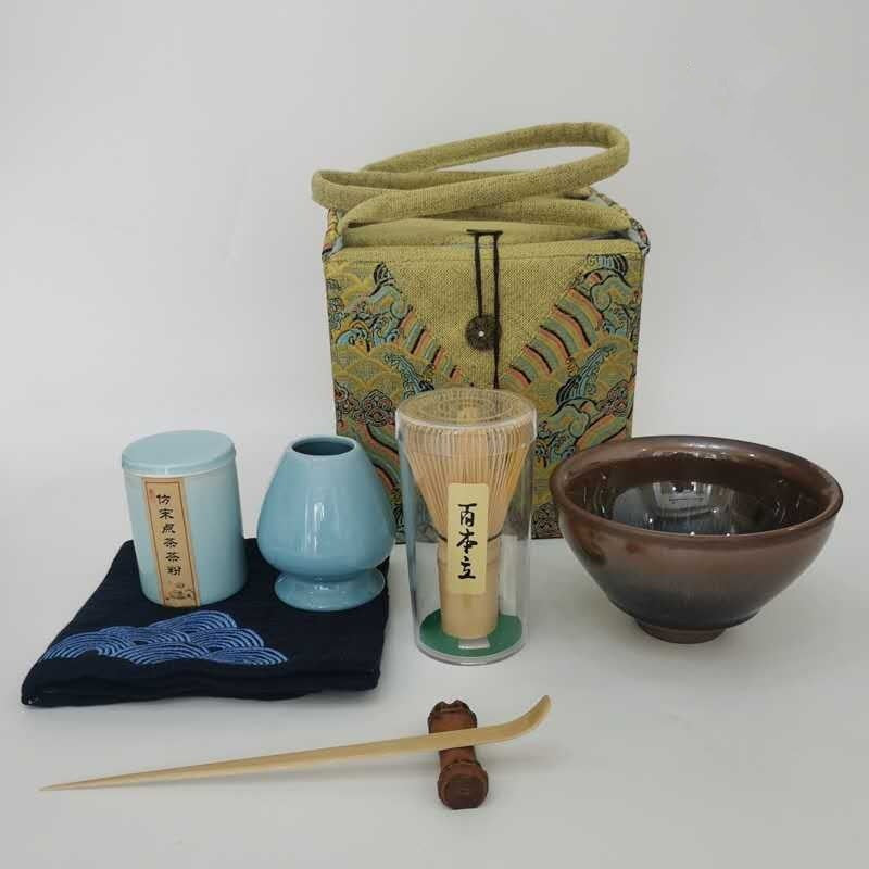 Tea Bowl Brush Towel Powder Pot Set