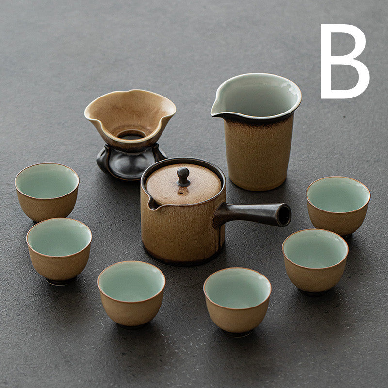 Kiln Glazed Side Handle Pot Kung Fu Tea Set Small Set Tea Tray Tea Cup Set