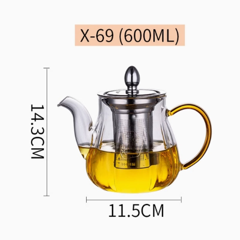 Pumpkin Pot Glass Heat-resistant Flowering Tea Pot Stainless Steel Filter