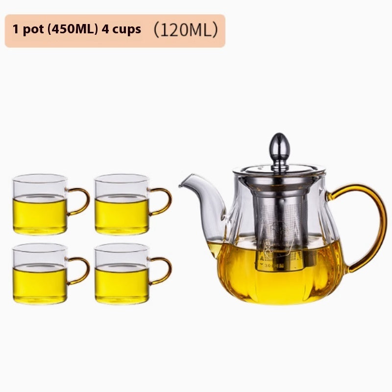 Pumpkin Pot Glass Heat-resistant Flowering Tea Pot Stainless Steel Filter