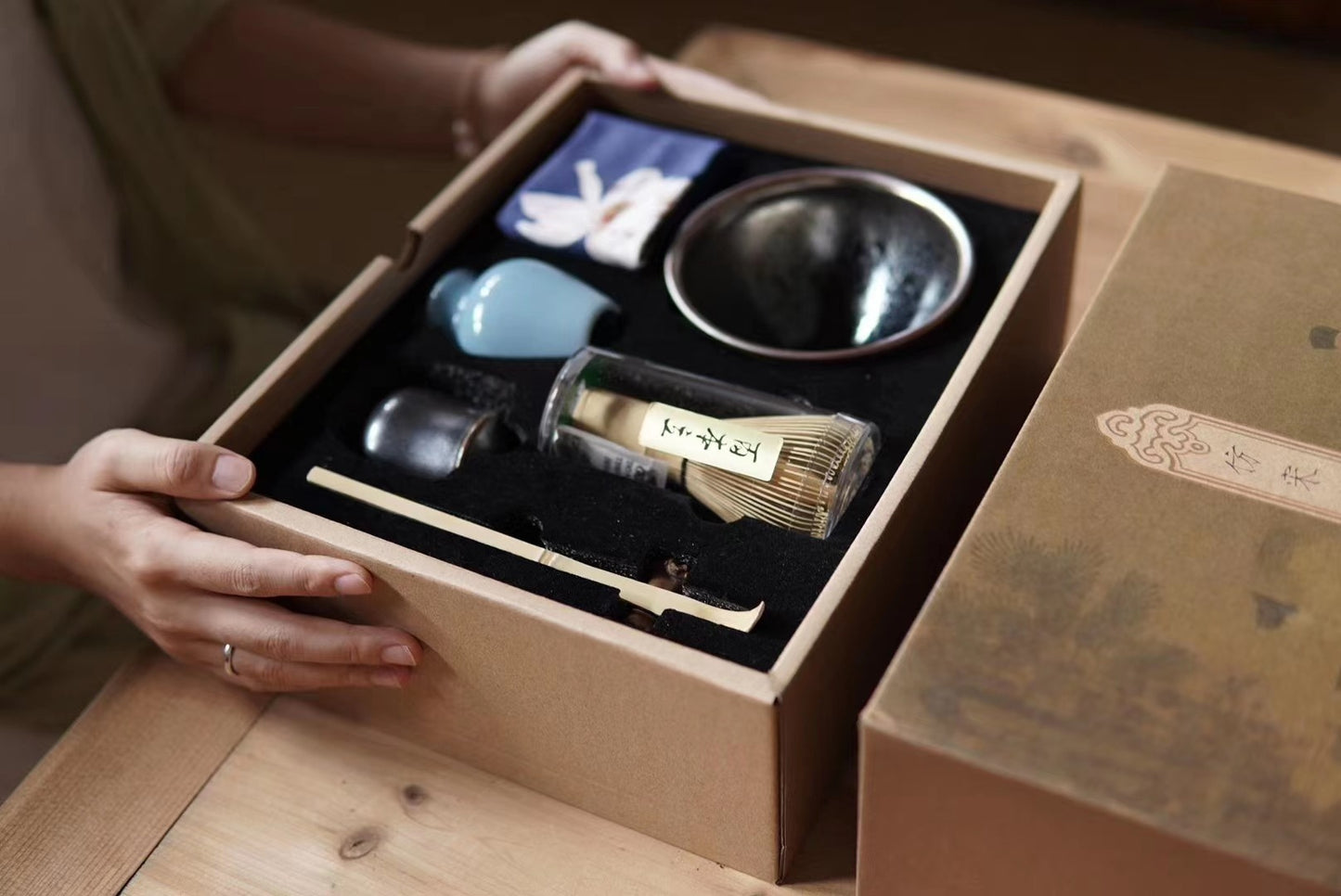 Tea Bowl Brush Towel Powder Pot Set