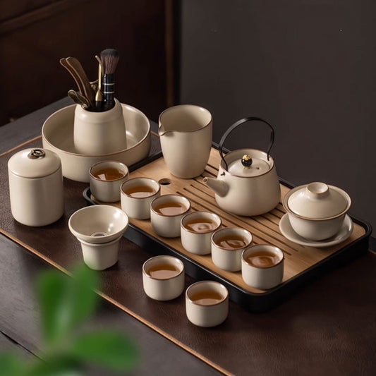 Beige Ru Ware Xi Shi Pot Kung Fu Tea Set