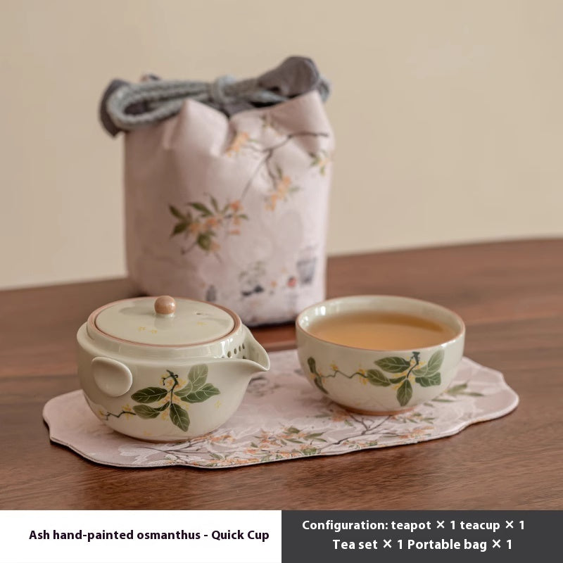 Hand Drawn Osmanthus Flower Pot Cup Travel Portable Tea Set
