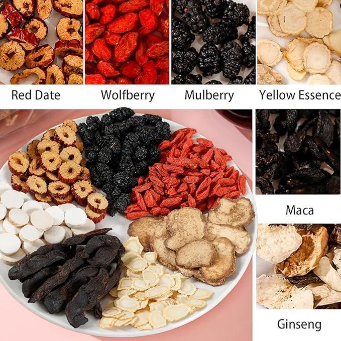 Wolfberry Herbal Tea, Kidney Tea Formula, Ginseng Six Treasure Tea, Liver And Kidney Support Tea, Pure Chinese Herbal Medicine Five Treasures Tea 1box 20 Pcs