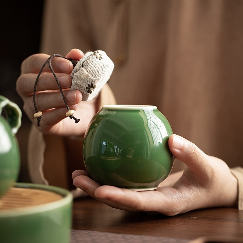 Green Glass Glaze Small Round Tea Pot