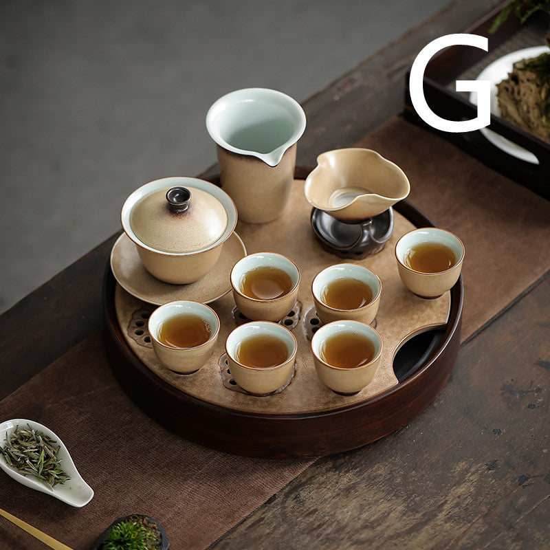 Kiln Glazed Side Handle Pot Kung Fu Tea Set Small Set Tea Tray Tea Cup Set