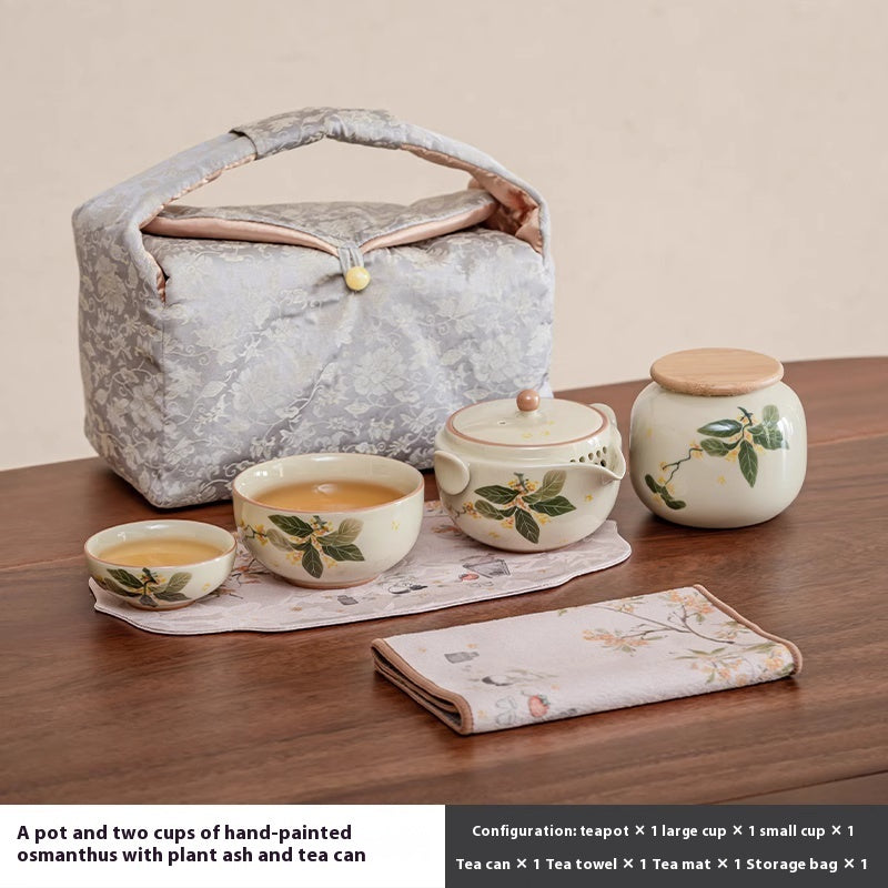 Hand Drawn Osmanthus Flower Pot Cup Travel Portable Tea Set